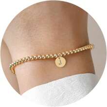 Pulseras de oro para mujeres - Pulseras de mujer con inicial de cuentas de oro, pulseras de mujer con encantos personalizados de letra, regalos de joyería para mujeres y niñas - Dorado - Ver 2