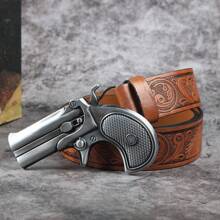 3.7cm Wide Revolver Buckle Western Cowboy Style Bull Head Belt Buckle For Men And Women, Smooth Buckle With Pattern Print And Round Hole Design Halloween Summer, School Fall, Autumn, Halloween - Multicolor - View 7