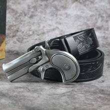 3.7cm Wide Revolver Buckle Western Cowboy Style Bull Head Belt Buckle For Men And Women, Smooth Buckle With Pattern Print And Round Hole Design Halloween Summer, School Fall, Autumn, Halloween - Multicolor - View 10