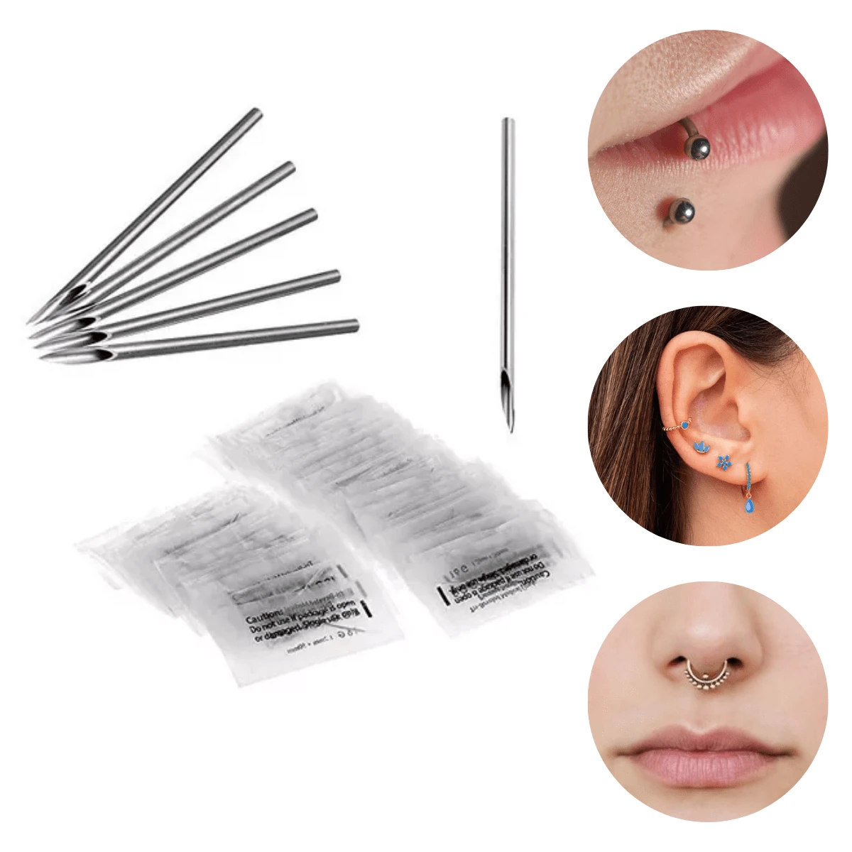 Cánulas para Perforación Agujas Para perforar Piercing 100pz - Plateado - Ver 1