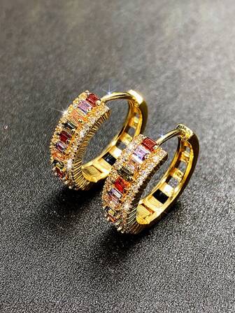 1 Pair Children Elegant Cubic Zirconia Hoop Earrings For Girls Gifts For Daily Decoration For Party Jewelry Birthday Gift