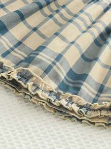 年輕女孩可愛無袖斑紋上衣配流蘇下擺闊腿褲組合 - 藍色 - 查看 5