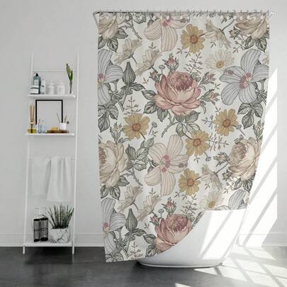 1 tấm rèm tắm in hoa cổ điển, rèm phòng tắm chống thấm nước, rèm ngăn cách chống nấm mốc dày, màn chắn phòng tắm, rèm tắm chặn nước, trang trí phòng tắm tại nhà, trang trí mùa thu, phụ kiện phòng tắm, trở lại trường học