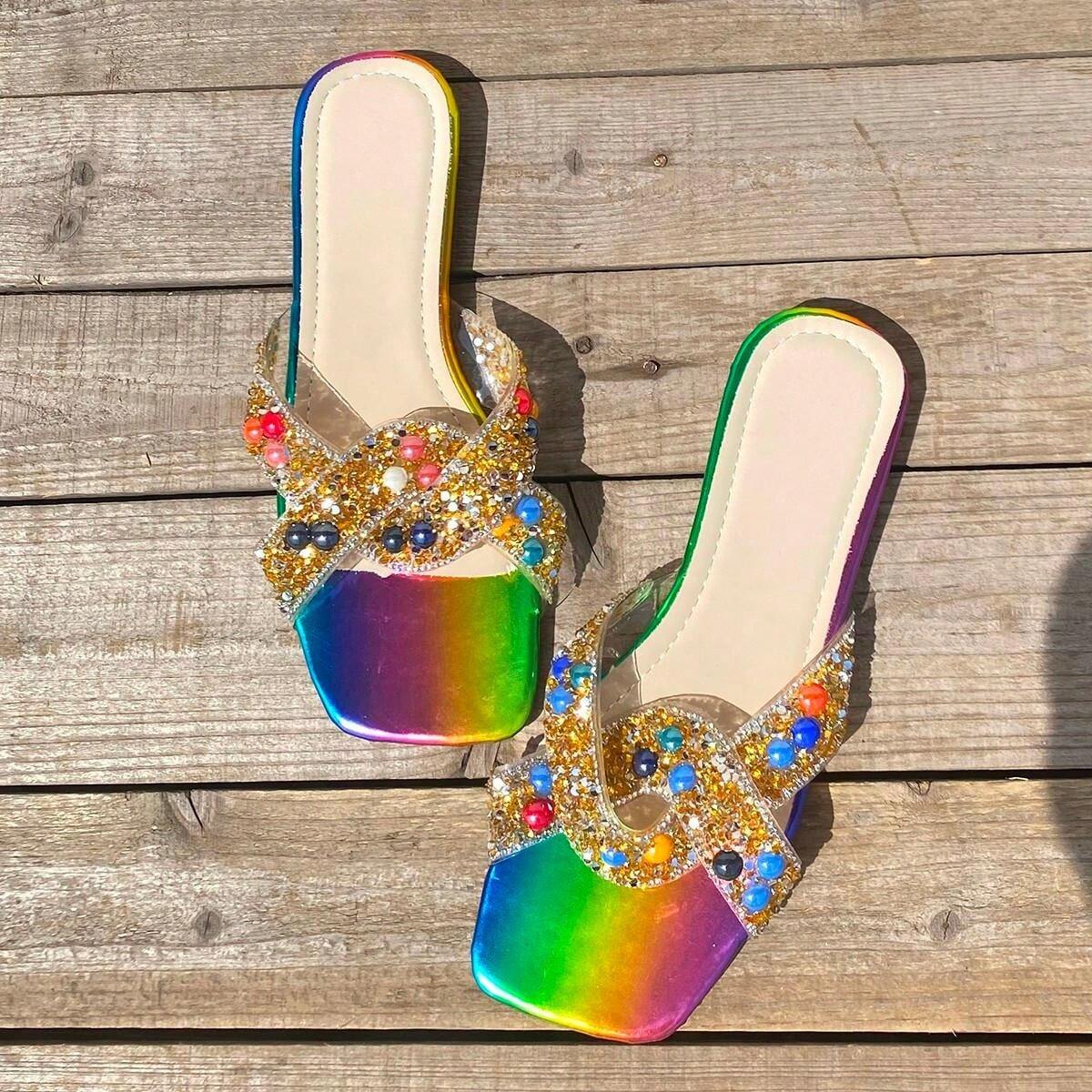 Infradito Donna Con Strass Floreali, Sandali Piatti Boho Eleganti Per Spiaggia E Tempo Libero - 3