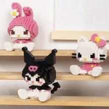 Sanrio Cute Building Blocks Kawaii Melody Cartoon Building Blocks Assembly Toys Birthday Puzzle Doll Gift Decoration Assembly Small Ornaments Desktop Ornaments Decorations (Plug And Insert Building Blocks)