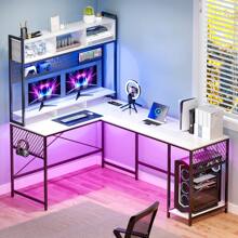 Lvifur RGB Gaming Desk With Wireless Charging Station,7 Dynamic & 24 Static Dimmable Computer Desk With Movable Table, 55'' Home Office Small Desk With Keyboard Tray,Monitor Stand,Display Stand