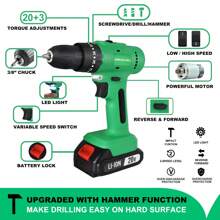 Tegatok Cordless Drill Set, 20V Lithium-Ion Power Drill Set With 28pcs Drill Driver Bits, 3/8"Keyless Chuck, With 20+3 Torque Setting Electric Drill, 2.0Ah Battery, Storage Bag Included