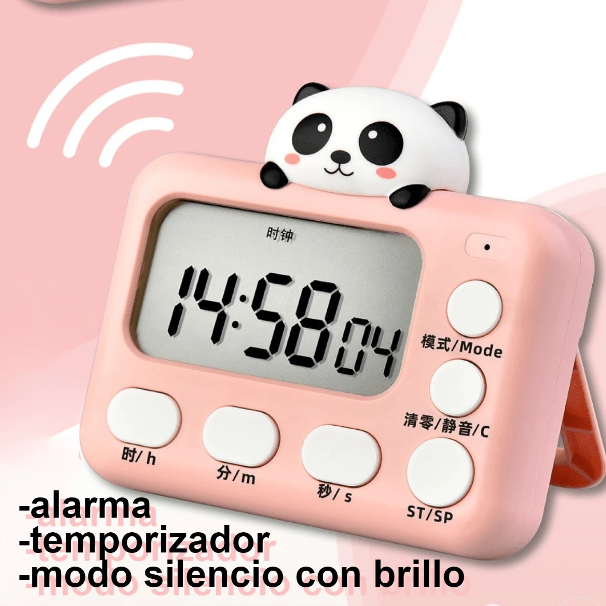 Alarma despertador temporizador multifuncional para ocasiones de estudio, despertar, cocina, cronometro, hora, cinta de iman que se deja pegar en superficies - Rosa - Ver 1