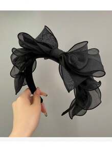 1pc Girls' New Wide Mesh Bow Hair Hoop, High-End Elegant Elegant