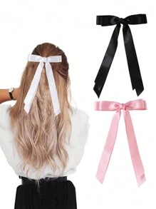 10 Pcs Random Color French Vintage Large Bow Hair Clips, Elegant Metallic Hair Bows Hair Accessories Value Pack, For Birthday Parties, Fancy Dress, And Daily Use,Hair Barrettes Claw Clips, School Stuff, Head Accessories, Hairpin,Summer,Holiday,Travel,Festival,Party - Multicolor - View 3