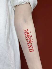 A Temporary Tattoo Of Red Roman Numerals Is Waterproof, Long-Lasting And Disposable For Both Men And Women On The Arms And Chest And Back Of The Hands And Shoulders And Neck - Red - View 2