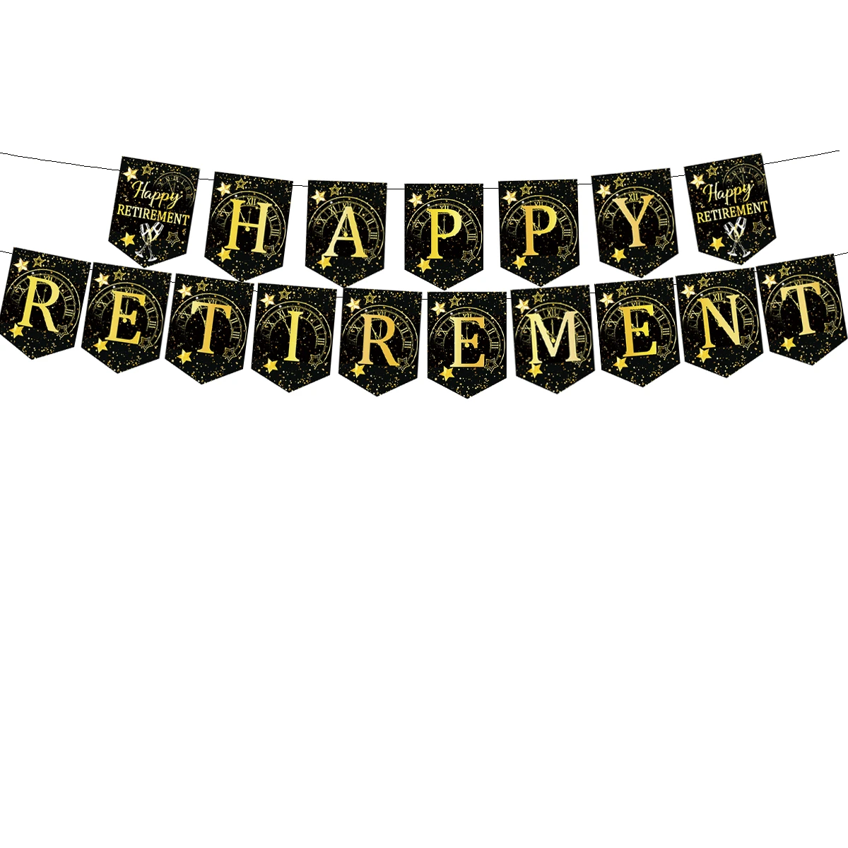 17pcs Black & Gold Retirement Banner Decorations - Black Gold - View 1