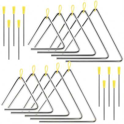 1 pezzo Triangolo in acciaio musicale da 4/5/6/7/8 pollici con battente, strumento a percussione,plettri per chitarra, armonica a bocca, supporto per bacchette, campanelli musicali, triangolo musicale, mini tamburo, flauto in metallo, strumenti musicali