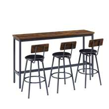 63" L Bar Table And Chairs Set For 3, 4 Piece Rectangle Bistro Pub Table With 3 PU Upholstered Stools, Counter Height Long Dining Table Set For Kitchen Bar Small Spaces - màu nâu - Xem 6