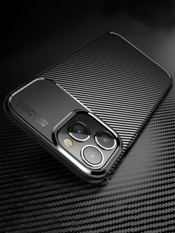 Apple 1pc Black Carbon Fiber Texture Shockproof TPU Phone Case Compatible With Iphone 11 12 13 14 15 Pro Max Plus 16 Pro Max