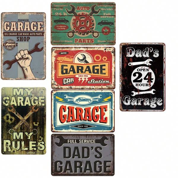 1pc, Garage,Shop,Oil,Car,Full Service,Dad's Garage,Mechanic On Duty,Auto,Open 24 Hours Retro Metal Tin Sign, Novelty Vintage Decor Plaque Ideal For Man Cave Indoor/Outdoor Home, Bar, Cafe, Garage 8*12 Inch