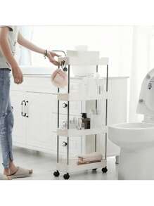 1pc 3-Tier/4-Tier Bathroom Storage Shelf, Rolling Bath Cart, Practical Organizer For Narrow Spaces, Plastic Shelving Unit For Bathroom, Laundry Room, Kitchen Gap Storage, Freestanding Multi-Layer White Mobile Cart, Bathroom Kitchen Multipurpose Storage Rack, Home Storage Accessories, Comes With 4 Hooks, Room Home Decor, Bathroom Decor, Shelves, Valentine's Day Decor