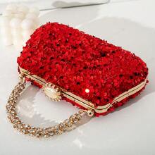 Women's Fashionable Red Sequin Embellished Diamond Clutch - Red - View 5