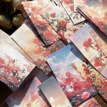 30張精美花卉白色牛皮紙材質，採用玫瑰、百合、繡球主題，適用於INS風格DIY相簿製作、日誌、背景紙