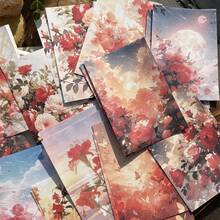 30張精美花卉白色牛皮紙材質，採用玫瑰、百合、繡球主題，適用於INS風格DIY相簿製作、日誌、背景紙