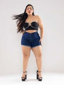 Plus Size Jeans - 深色水洗藍 - 查看 5