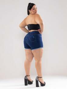 Plus Size Jeans - 深色水洗藍 - 查看 2