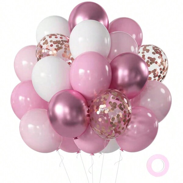 50pcs Confetti And Metallic Chrome Latex Balloon For Graduation, Birthday, Wedding, Anniversary, Celebrations, Party Decoration Back To School Valentine Day