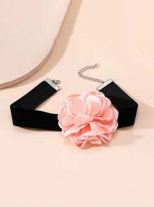 1pc Vintage 3D Exaggerated Floral Choker Necklace, Oversized Rose Collar Necklace