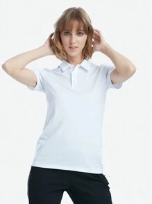 TECTOP Summer Workout Women Short-Sleeve Polo Shirt Quick Dry Golf Shirt 3-Button Moisture-Wicking Performance Tops Sports Tennis Fitness Leisure - White - View 9