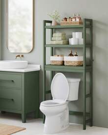 SONGMICS Over The Toilet Storage, 3-Tier Bamboo Over Toilet Rack Bathroom Organizer With Adjustable Shelf, Fit Most Toilets, Space-Saving, Easy Assembly - màu xanh lá - Xem 1