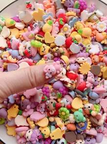 50件混合款式小花动物树脂珠DIY手工奶油胶卡通配件适用于冰箱水杯贴纸头带发夹材料手机壳装饰 - 彩色 - 查看 1