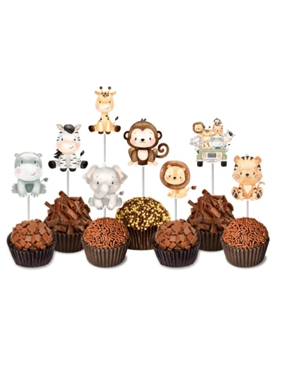 50 Tags Toppers P/ Docinho Doces Safari menino