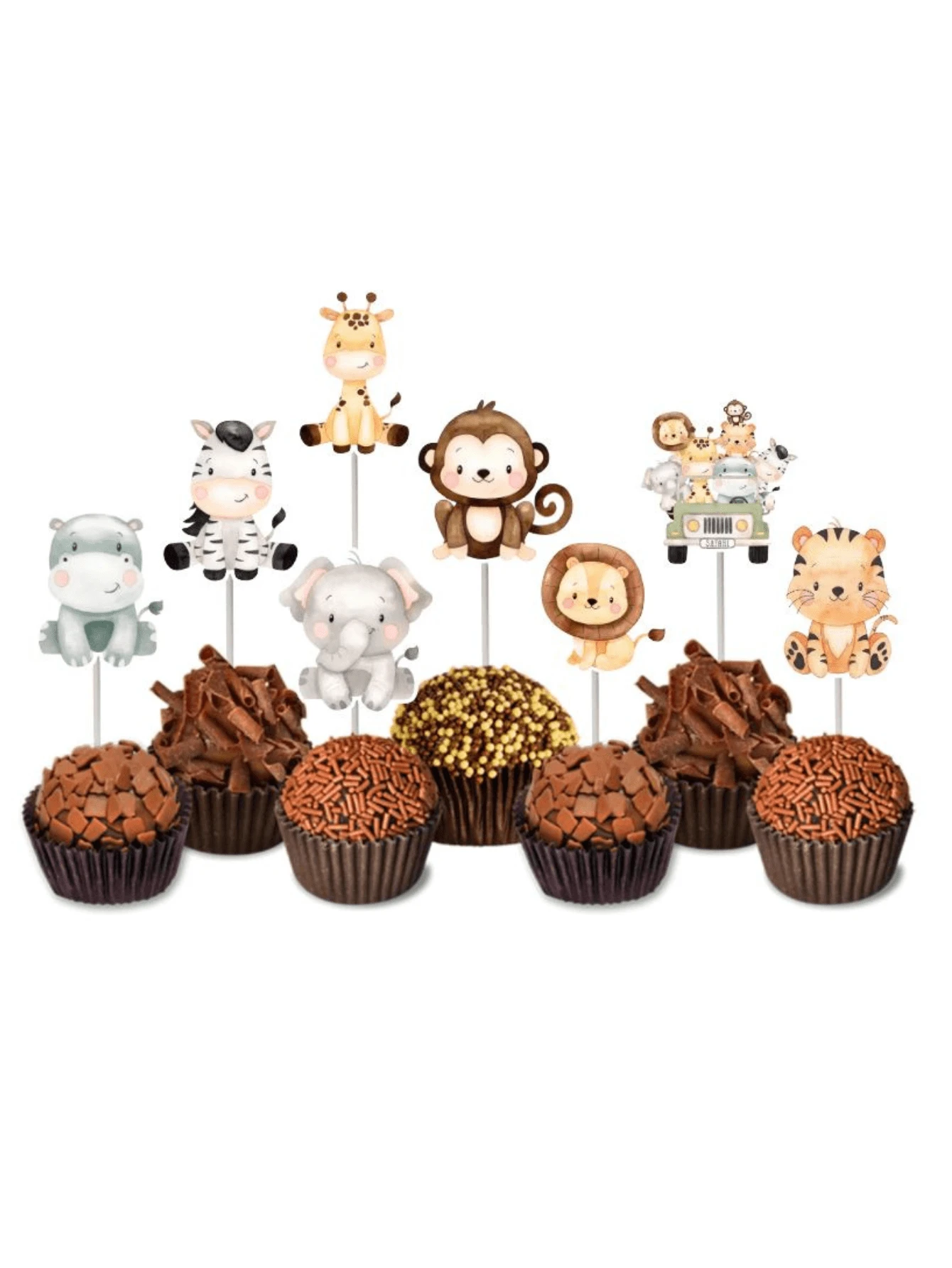 50 Tags Toppers P/ Docinho Doces Safari menino - Multicolorido - Visão 1