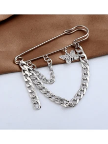 1 件 - 复古金属链腰扣、蝴蝶别针，用于 DIY 裤子腰部调节！ - 銀色 - 查看 6