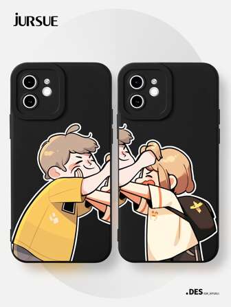  JURSUE 情侣可爱搞笑动漫防震软手机壳兼容 iPhone 16 15 14 13 12 11 Pro Max SE 2020 X XR XS 8 7 Plus Z1093
