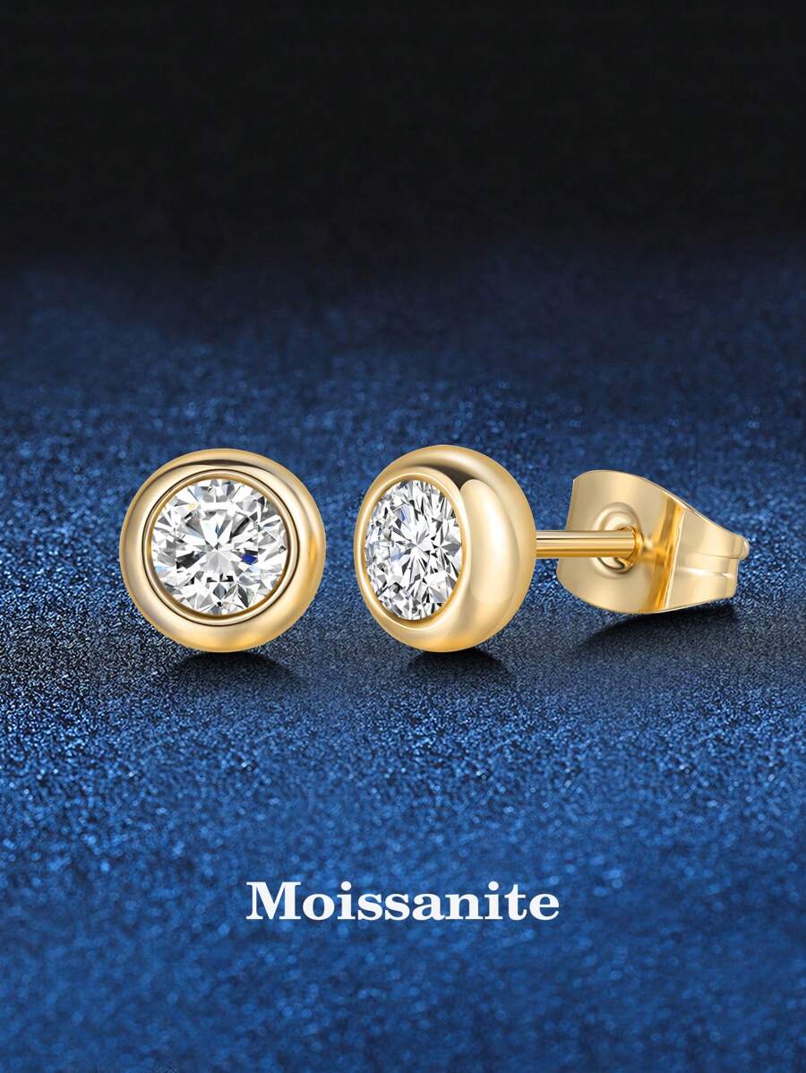 2pcs Delicate Luxury 925 Sterling Silver 0.50ct Moissanite Stud Earrings, Suitable For Women Daily Wear And As Mother's Day Gift