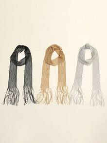 3 Cái/bộ Khăn Quàng Dài Thời Trang Nữ Có Tua Rua Sợi Vàng & Bạc Dành Cho Các Bữa Tiệc Và Trang Phục Hàng Ngày - màu đặc - Xem 4