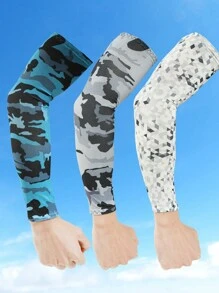 1双/3双装 男士时尚迷彩网眼几何图案防紫外线短袖，适合旅行、骑行、户外活动，袖子可覆盖手臂，白色手套臂套，秋季服装，万圣节装扮，黑色袖套，男士礼物 - 彩色 - 查看 18