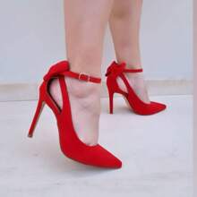 Sapato scarpin vermelho salto 11cm laço atras Confortável sapatos feminina elegante