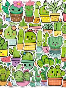 50pcs Cactus Pattern Sticker Back To School - Multicolor - View 2
