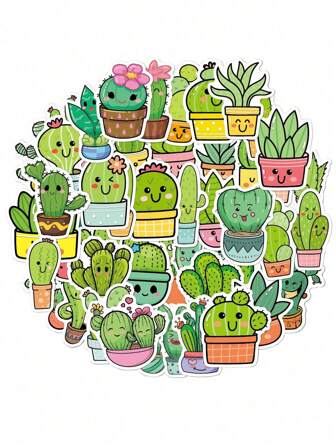 50pcs Cactus Pattern Sticker Back To School