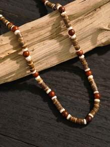 1pc Vintage Coconut Shell & Wooden Beads Strand Necklace/Boho Style Unique Necklace/Men Wooden Beads Surf Necklace For ETSY Scene Jewelry Gift - Beaded Necklace - View 10