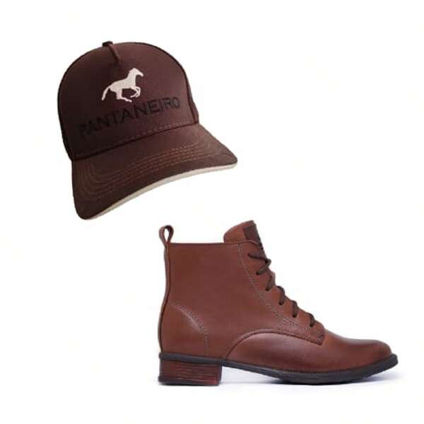 BOTA PANTANEIRO MONTARIA COURO LEGITIMO CARDAÇO+ BONÉ PANTANEIRO BORDADDO