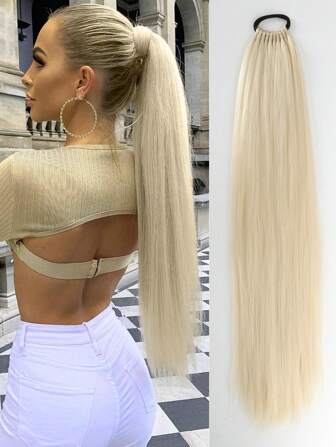 Coda di cavallo lunga e diritta con elastico per capelli, estensioni di capelli sintetici di moda per uso quotidiano, accessori per capelli per feste