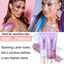 Body Glitter Gel, Face Glitter Body Gel Sequins Shimmer Liquid Eyeshadow, Chunky Glitter For Face Hair Nails, Holographic Cosmetic Laser Powder Festival Glitter Makeup