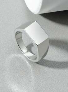 1pc Men Fashionable Geometric Square Ring, Versatile And Popular - Silver - View 2