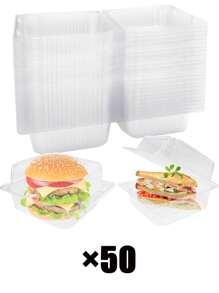 50pcs/100pcs Transparent Packaging Box, Portable Takeaway Plastic Container, Clamshell Dessert Container, Stackable, Square Flip Food Box, Food Container, Multi-Purpose Leak Proof Packaging Box, For Salads, Sandwiches, Hamburgers, Cakes, Desserts, Can Be Used In Kitchens, Restaurants, Cake Shops - White - View 14