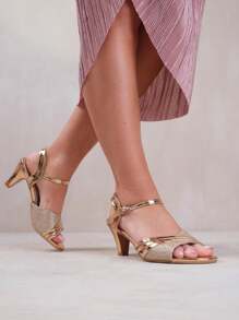 Where’s That From Stormi Low Heel Sandals With Buckle Ankle Strap In Black Glitter - Gold - View 3
