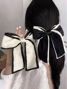 Set Of 2 Women's Black And Beige Korean-Style Satin Bowknot Hair Scrunchies For Creating Buns Or Low Ponytails, Fresh Elegant Vintage Hair Accessories For Daily Use Hair Ties Scrunchy Hair Ties