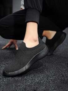 New Breathable All-Mesh Slip-On Sock Sneakers For Women, Cross-Border Casual Sport Lightweight Shoes - Black - View 5
